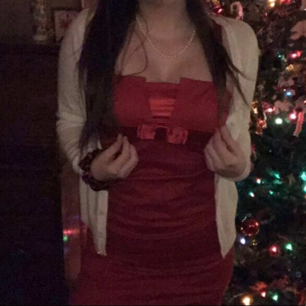Forever 21 vintage 90s red silk bow midi dress size 2 women’s--#78